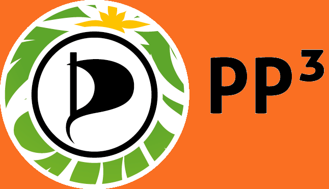 Logo der PP3, das Piratenlogo mit einem grün-weißen Kranz drum herum